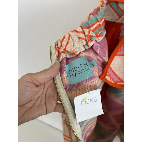 Judith March Mini Dress Retro Strapless Bow 70's Geometric Orange Women's Large - Picture 5 of 8